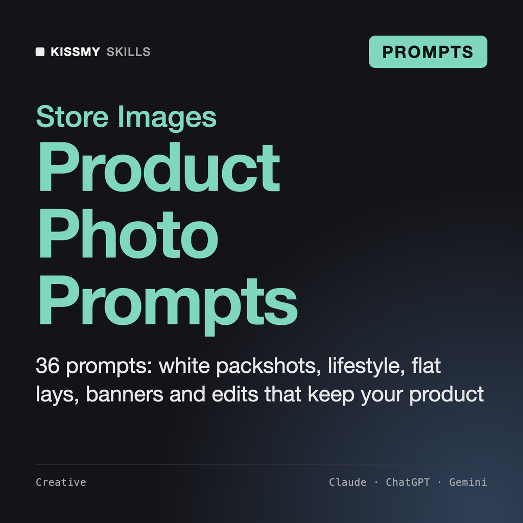 AI Product Photography Prompt Pack by KissMySkills, cover