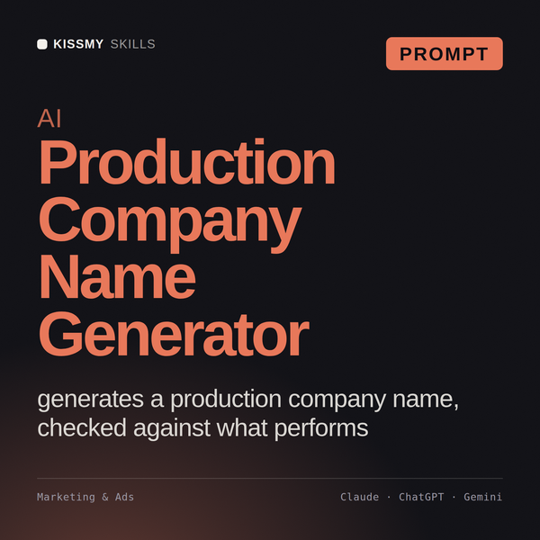 AI Production Company Name Generator AI prompt by KissMySkills, cover
