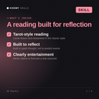 What's inside the AI Psychic AI skill: Tarot-style reading, Built to reflect, Clearly entertainment