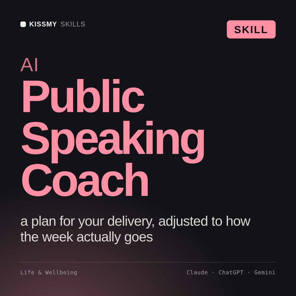 AI Public Speaking Coach AI skill by KissMySkills, cover