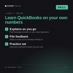 What's inside the AI QuickBooks Tutor AI skill: Explains as you go, File feedback, Practice set