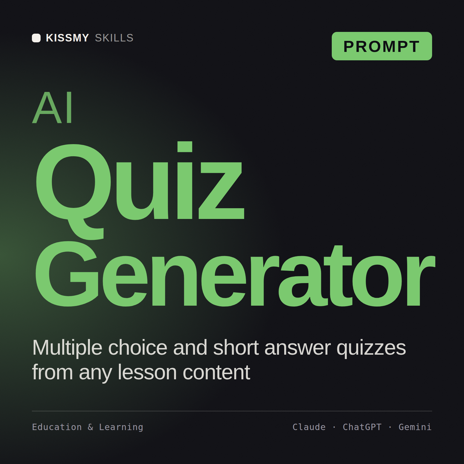 AI Quiz Generator AI prompt by KissMySkills, cover