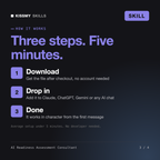 How the AI Readiness Assessment Consultant AI skill works in three steps: download, drop it into your AI chat, done