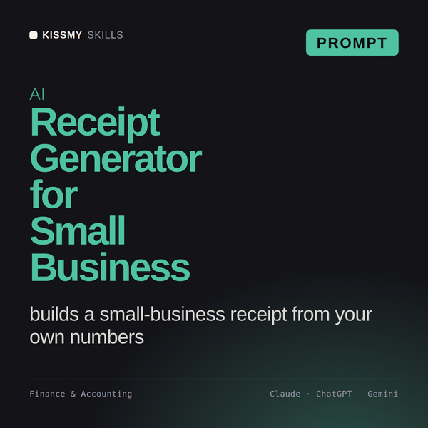 AI Receipt Generator for Small Business AI prompt by KissMySkills, cover