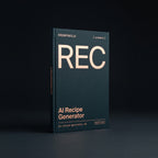 Recipe Generator prompts for Claude by KissMySkills, deep midnight-teal laid paper cover with the monogram REC