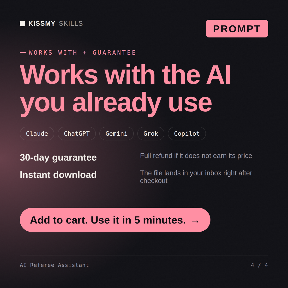 The AI Referee Assistant AI prompt works with Claude, ChatGPT, Gemini and any AI chat, 30-day money-back guarantee