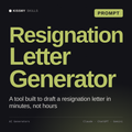 Resignation Letter Generator AI prompt by KissMySkills, cover