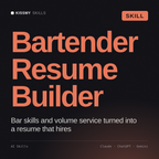 Bartender Resume Builder AI skill by KissMySkills, cover