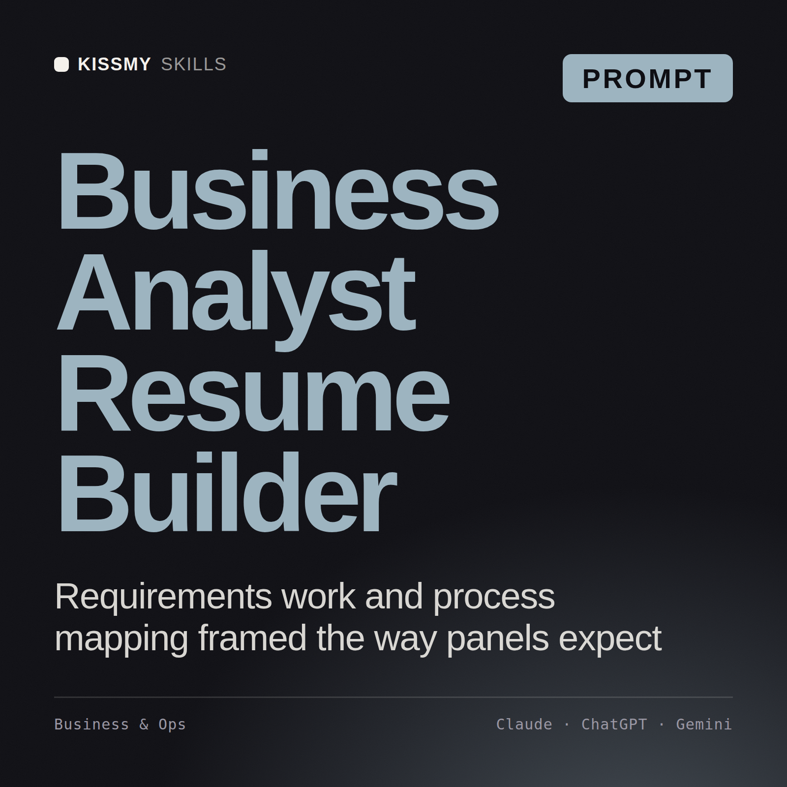 Business Analyst Resume Builder AI prompt by KissMySkills, cover