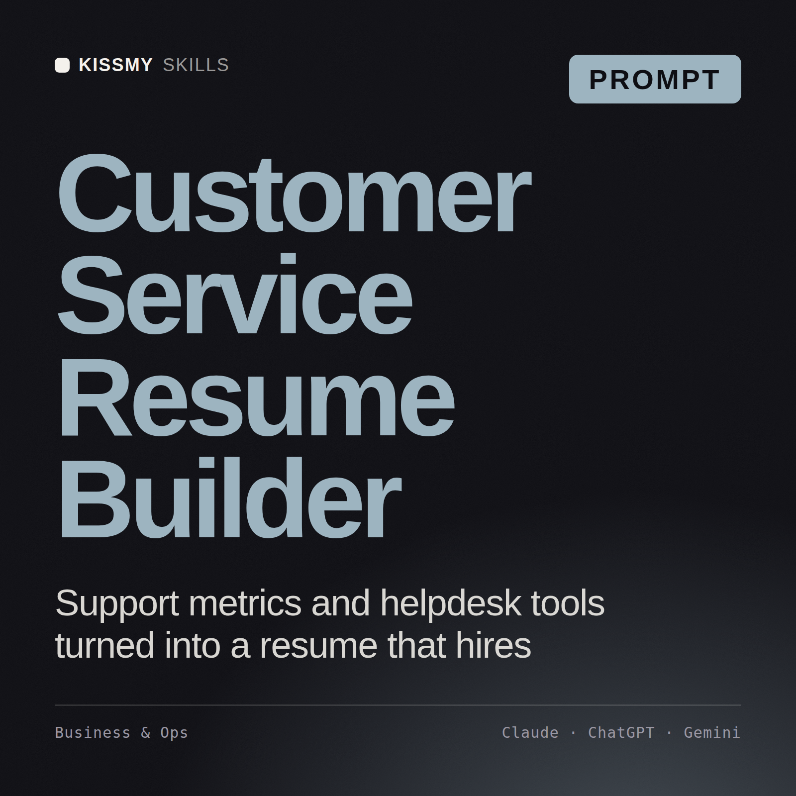 Customer Service Resume Builder AI prompt by KissMySkills, cover