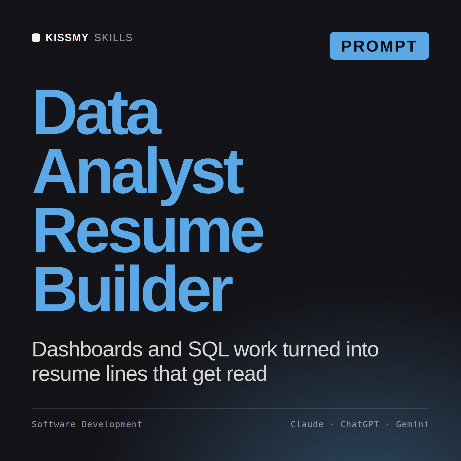 Data Analyst Resume Builder AI prompt by KissMySkills, cover