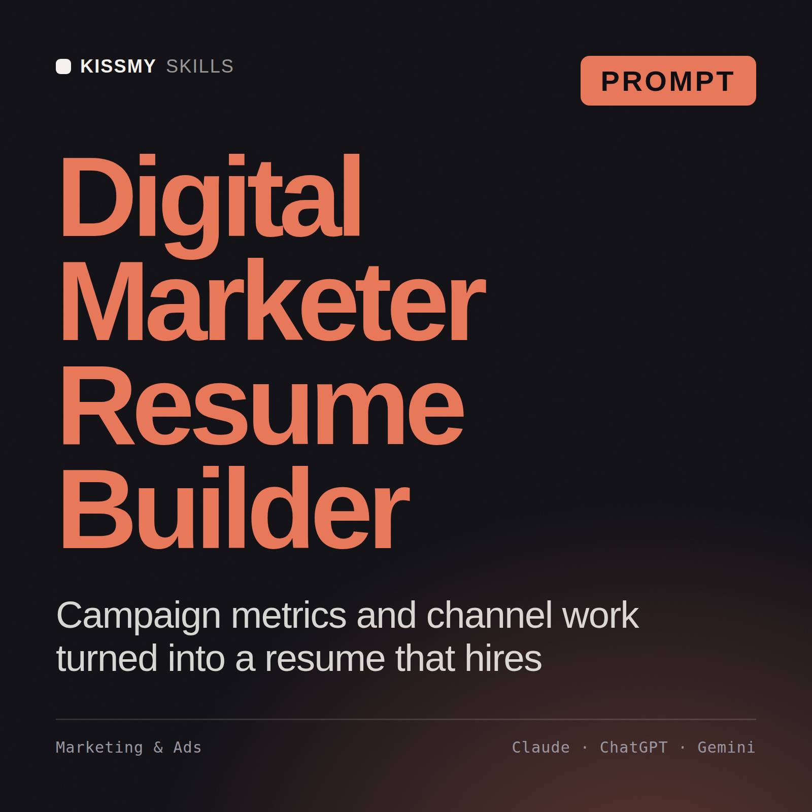 Digital Marketer Resume Builder AI prompt by KissMySkills, cover