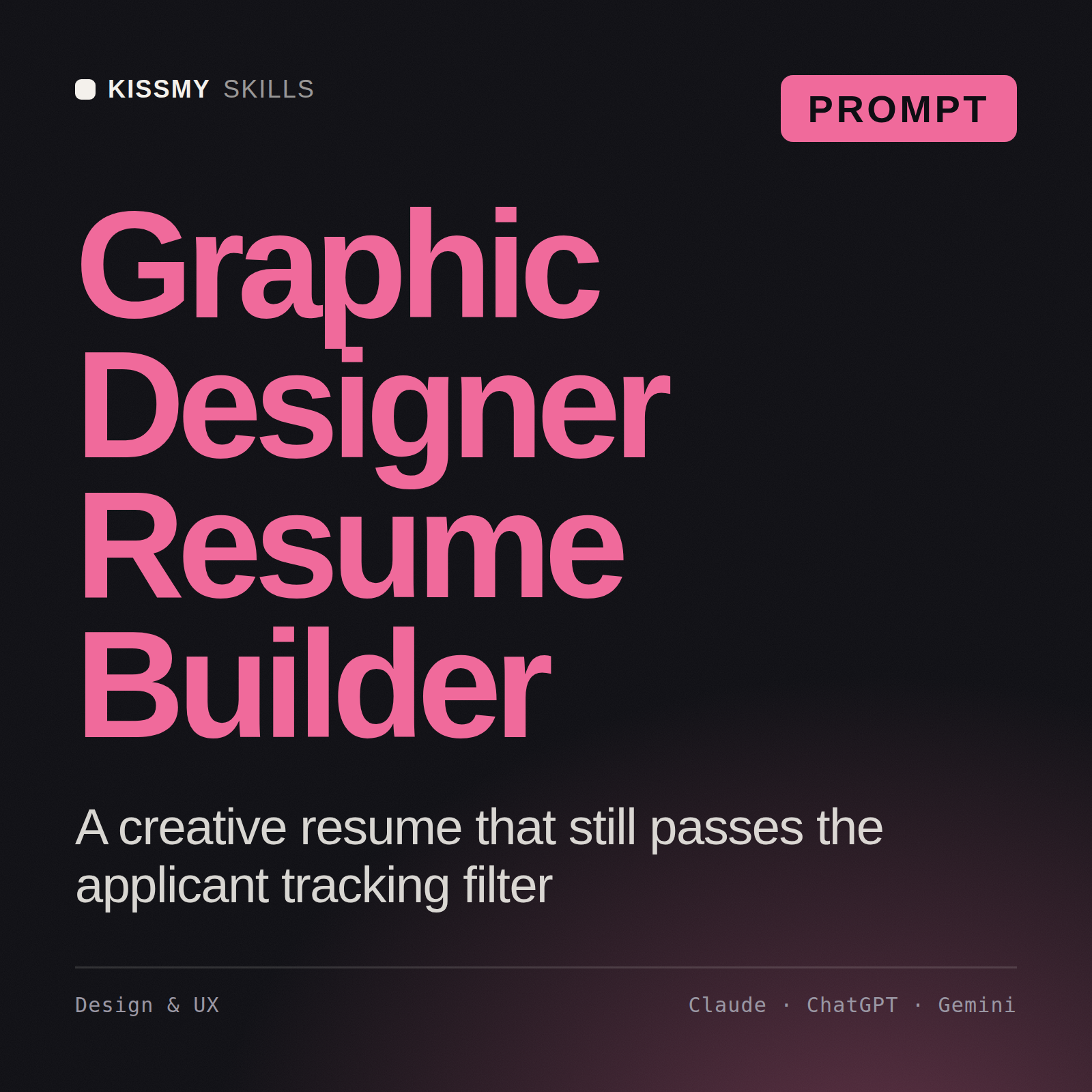 Graphic Designer Resume Builder AI prompt by KissMySkills, cover