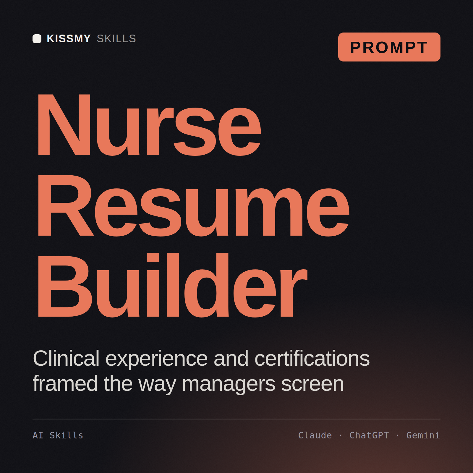 Nurse Resume Builder AI prompt by KissMySkills, cover