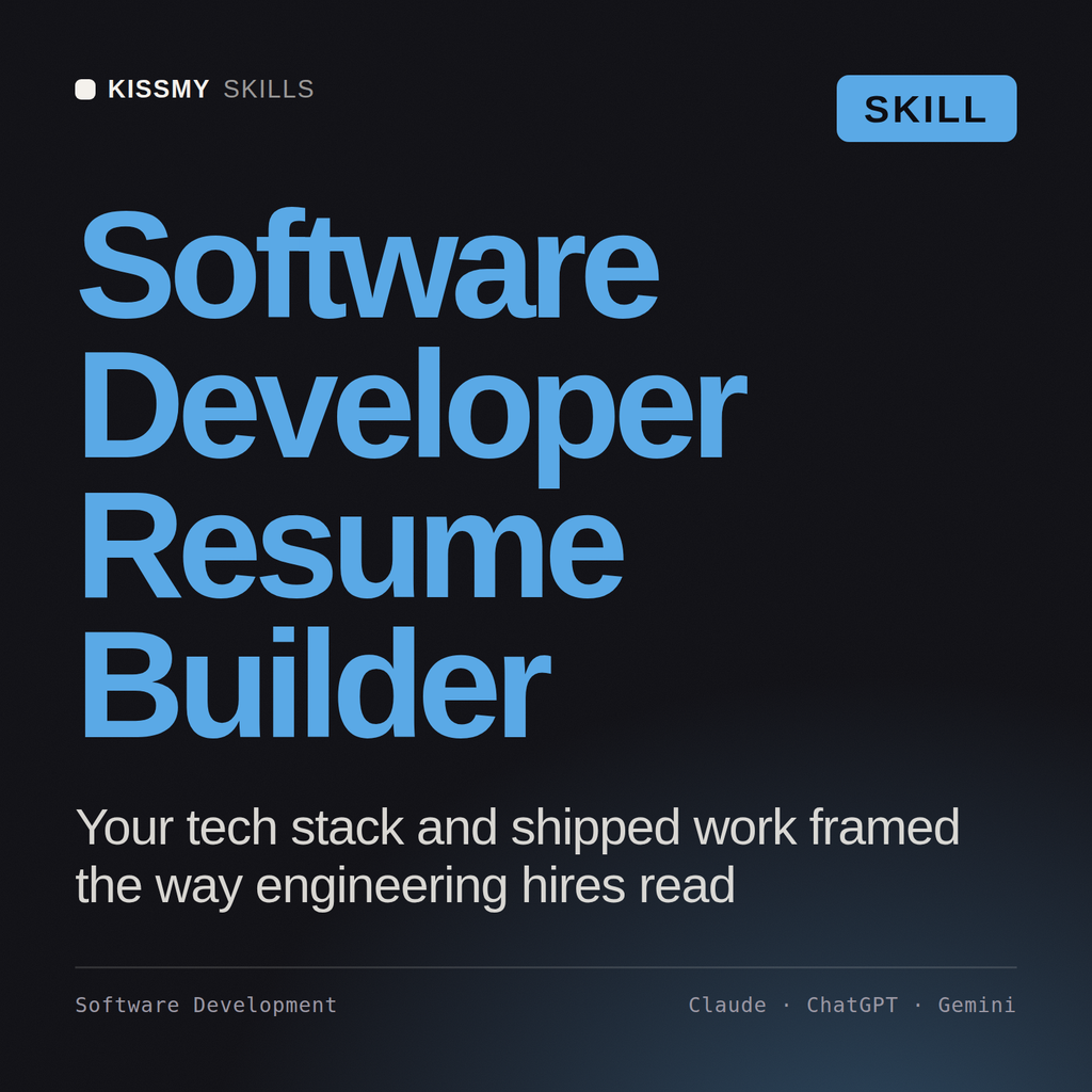 Software Developer Resume Builder AI skill by KissMySkills, cover
