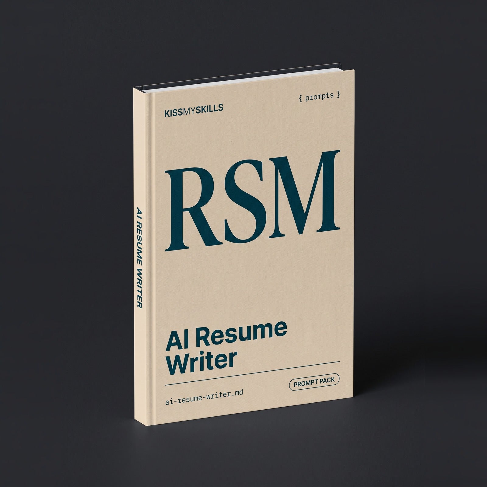 Resume Writer prompts for Claude by KissMySkills, pale warm sand cotton-rag paper cover with the monogram RSM