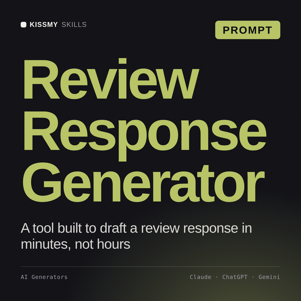 Review Response Generator AI prompt by KissMySkills, cover