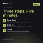 How the RFP Proposal Writer AI skill works in three steps: download, drop it into your AI chat, done