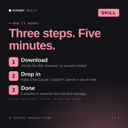 How the AI Roleplay Companion Prompt AI skill works in three steps: download, drop it into your AI chat, done