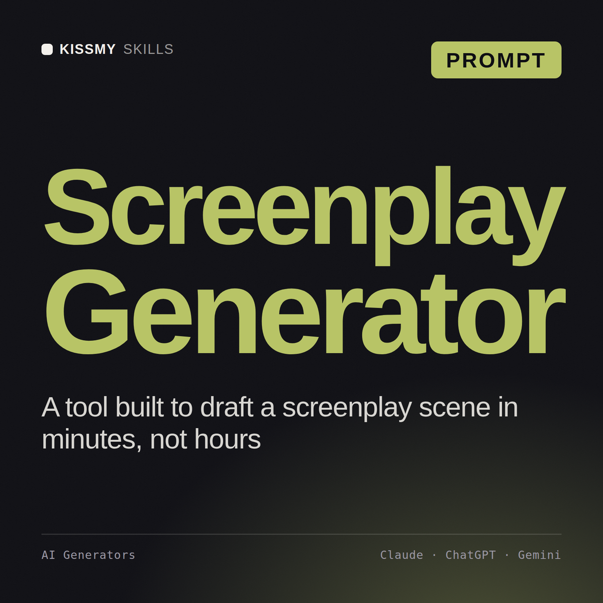 Screenplay Generator AI prompt by KissMySkills, cover