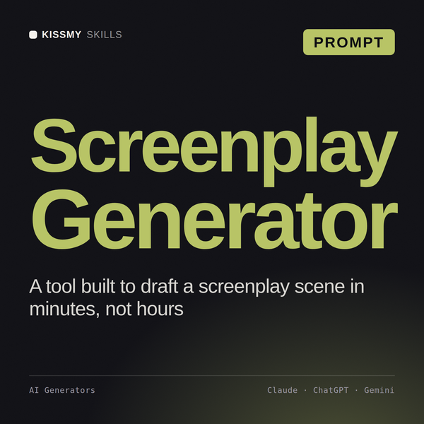 Screenplay Generator AI prompt by KissMySkills, cover