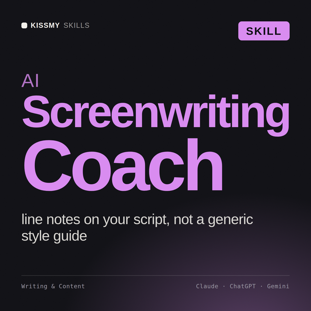 AI Screenwriting Coach AI skill by KissMySkills, cover