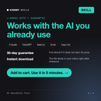 The AI SharePoint Tutor AI skill works with Claude, ChatGPT, Gemini and any AI chat, 30-day money-back guarantee