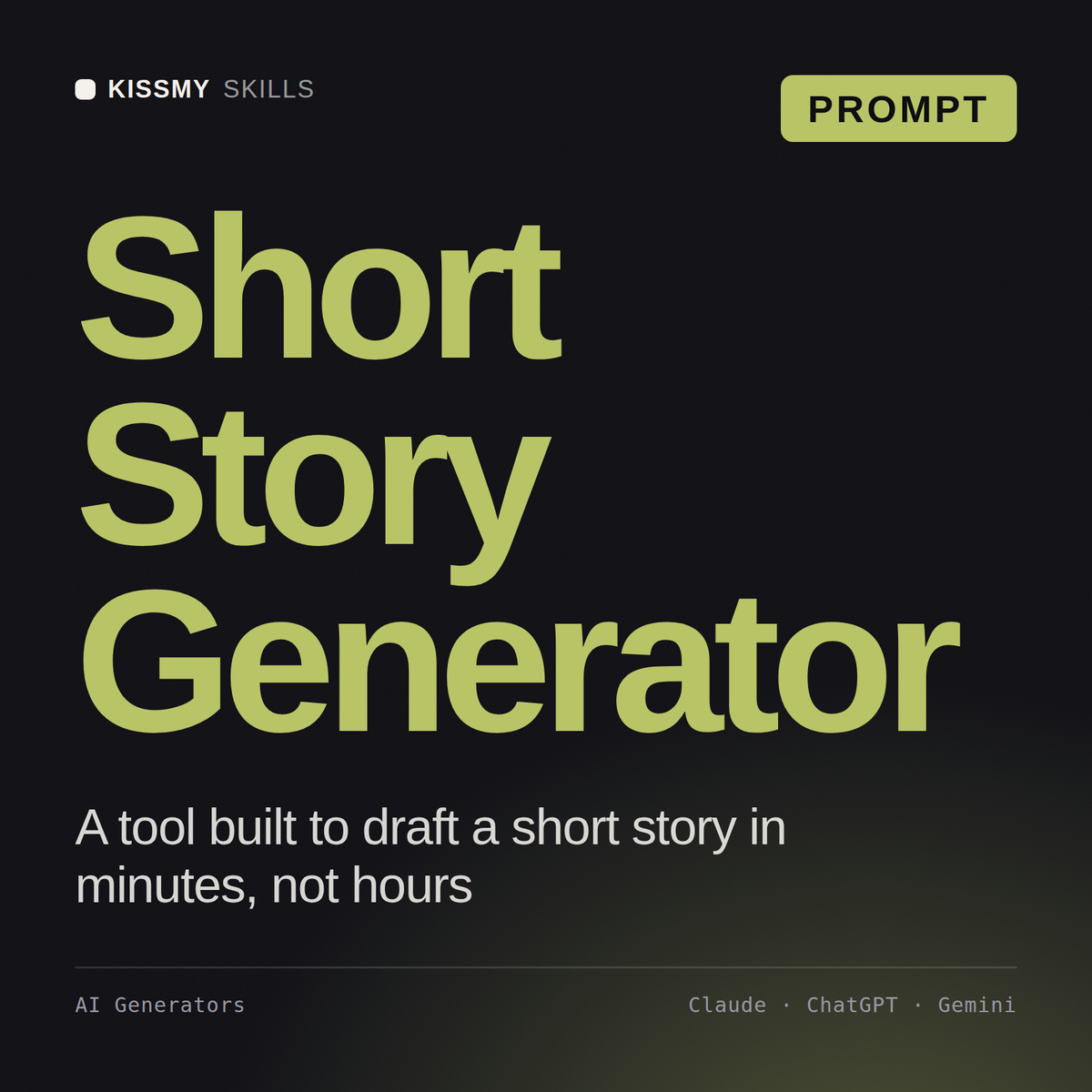 Short Story Generator AI prompt by KissMySkills, cover