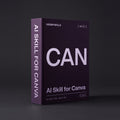 Canva Claude skill by KissMySkills, deep violet plum bookcloth cover with the monogram CAN