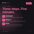How the Cinema 4D Skill AI skill works in three steps: download, drop it into your AI chat, done