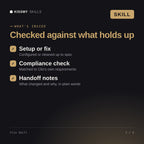What's inside the Clio Skill AI skill: Setup or fix, Compliance check, Handoff notes
