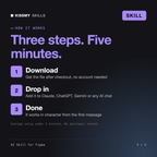 How the AI Skill for Figma AI skill works in three steps: download, drop it into your AI chat, done