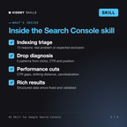 What's inside the AI Skill for Google Search Console AI skill: Indexing triage, Drop diagnosis, Performance cuts, Rich results