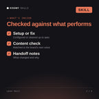 What's inside the Later Skill AI skill: Setup or fix, Content check, Handoff notes