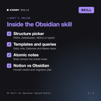 What's inside the AI Skill for Obsidian (Second Brain): Structure picker, Templates and queries, Atomic notes, Notion vs Obsidian