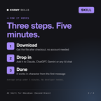 How the AI Skill for Obsidian (Second Brain) works in three steps: download, drop it into your AI chat, done