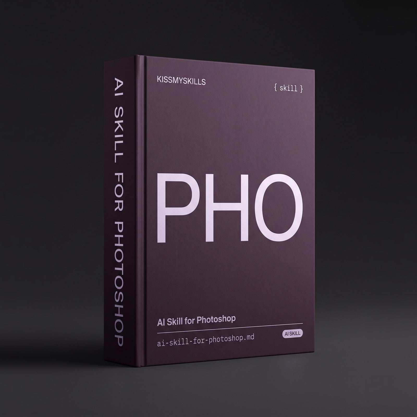 Photoshop Claude skill by KissMySkills, oxidised violet plum metal cover with the monogram PHO