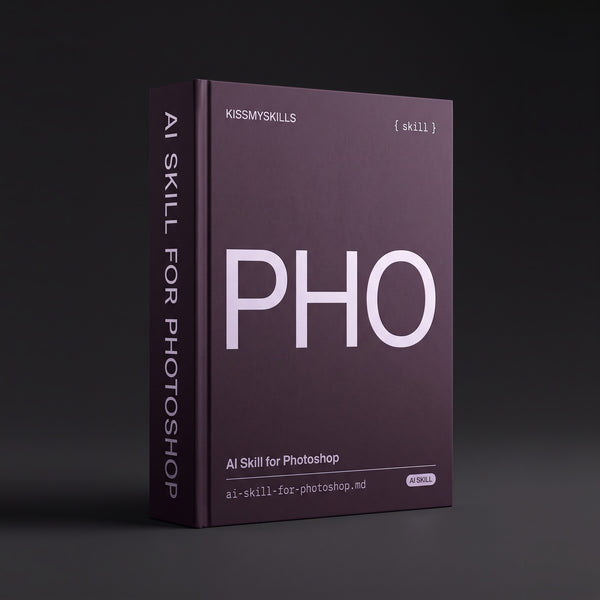 Photoshop Claude skill by KissMySkills, oxidised violet plum metal cover with the monogram PHO