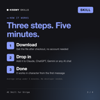 How the AI Skill for Stripe AI skill works in three steps: download, drop it into your AI chat, done