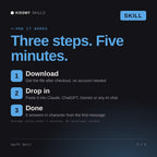 How the Swift Skill AI skill works in three steps: download, drop it into your AI chat, done