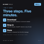 How the AI Skill for Vercel AI skill works in three steps: download, drop it into your AI chat, done