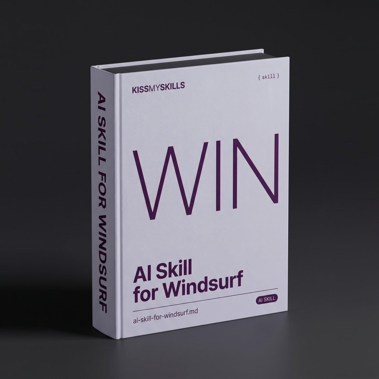 Windsurf Claude skill by KissMySkills, pale cool lavender grey bookcloth cover with the monogram WIN