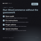 What's inside the WooCommerce Operations AI skill: Store audit, Fix instructions, Plugin advice, Speed checklist