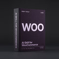 WooCommerce Claude skill by KissMySkills, deep violet plum bookcloth cover with the monogram WOO