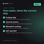What's inside the Xero Bookkeeping Assistant AI skill: Coding help, Journal entries, Mismatch ranking, VAT and GST