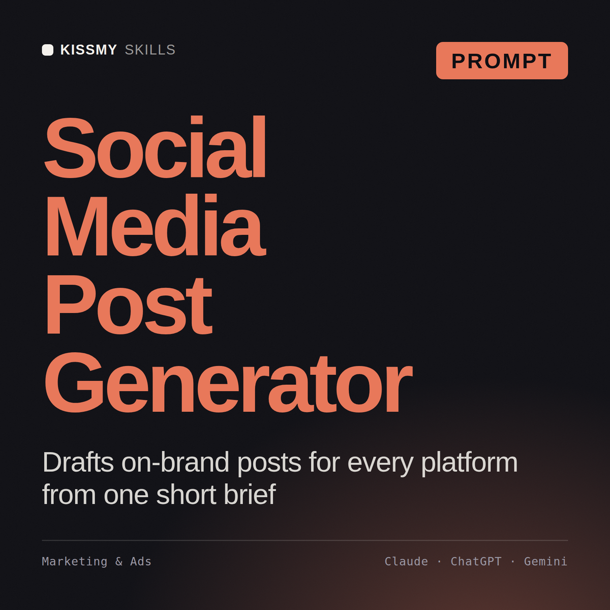 Social Media Post Generator AI prompt by KissMySkills, cover