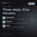 How the AI Dev Soft Skills Coach AI skill works in three steps: download, drop it into your AI chat, done