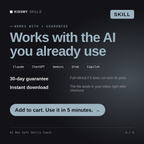 The AI Dev Soft Skills Coach AI skill works with Claude, ChatGPT, Gemini and any AI chat, 30-day money-back guarantee