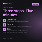 How the AI Song Lyric Maker AI skill works in three steps: download, drop it into your AI chat, done