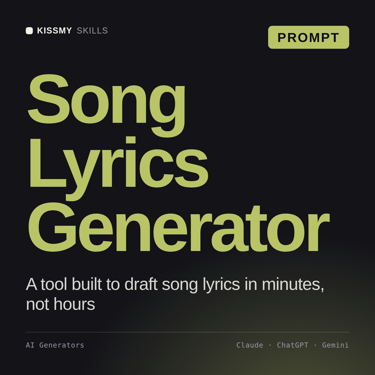 Song Lyrics Generator AI prompt by KissMySkills, cover